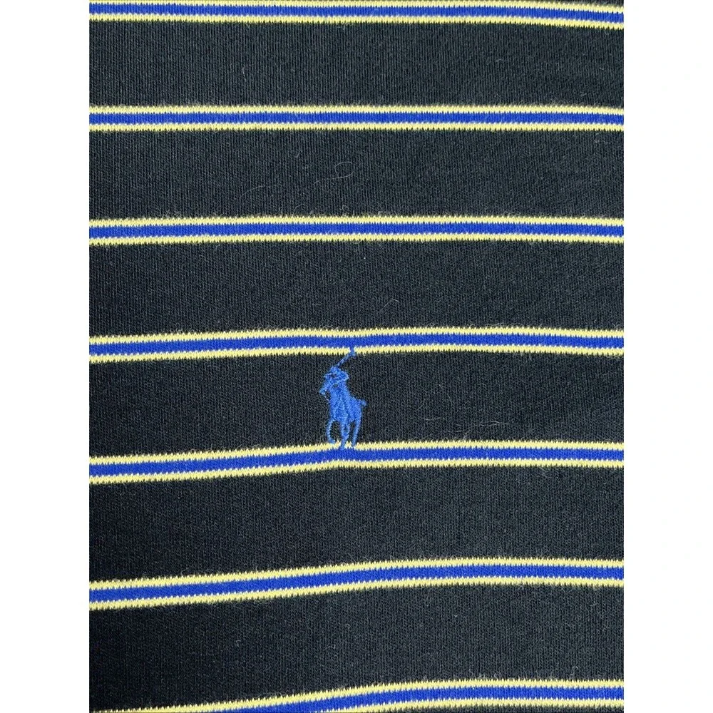 VTG 90s Y2K Polo Ralph Lauren Mens‎ XL Polo Shirt Black Yellow Striped Short Slv
